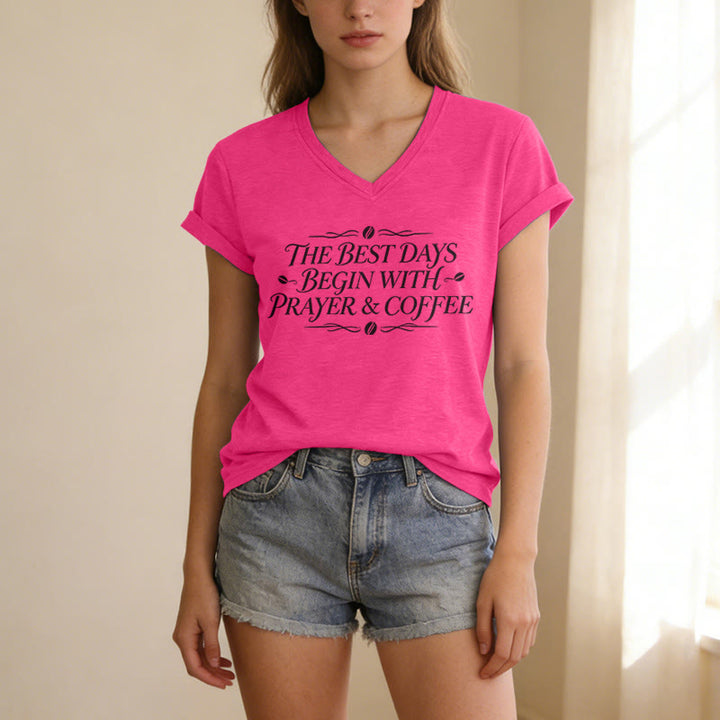 Christianartworkshop The Best Days Begin With Prayer & Coffee Casual V-neck T-shirt - image 25