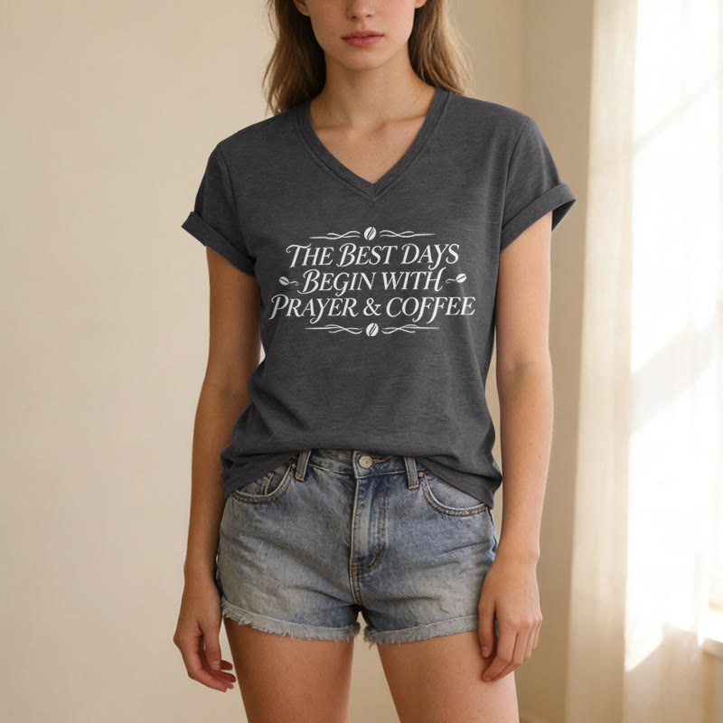 Christianartworkshop The Best Days Begin With Prayer & Coffee Casual V-neck T-shirt - image 21