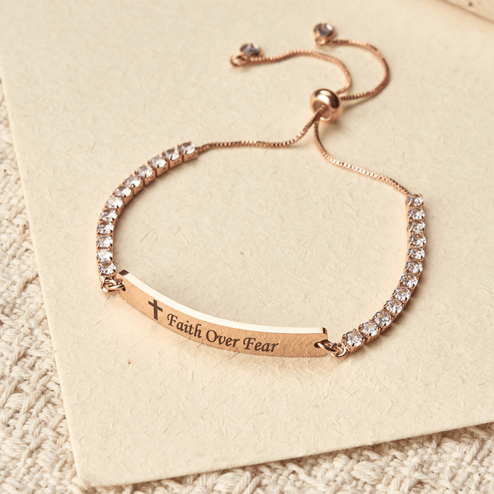 Christianartworkshop Four-Color Metal with Engraved Faith Over Fear Bracelet - Rosegold - Faith - image 5