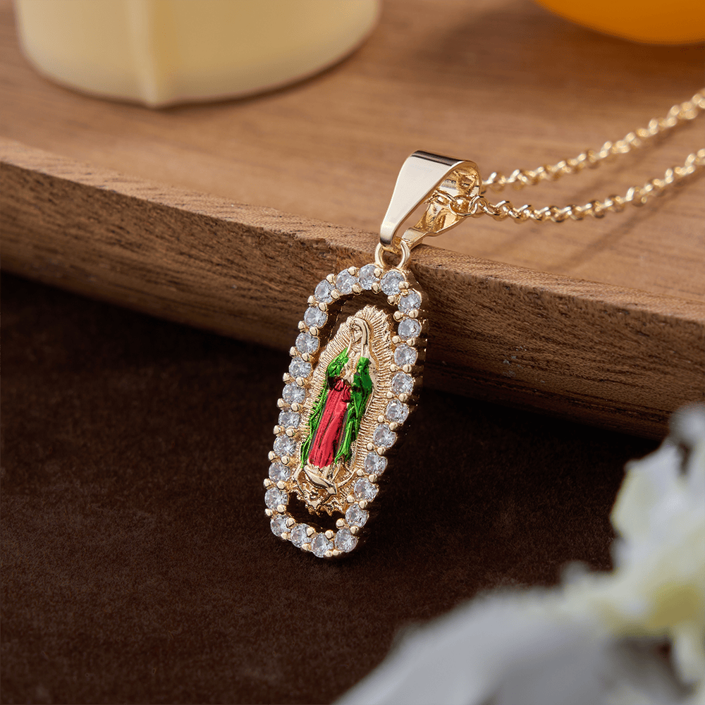 Christianartworkshop Three-Tone Robe Guadalupe Virgin Mary Necklace: A Reminder of Heavenly Intercession and Devotion - Red&Green - image 2