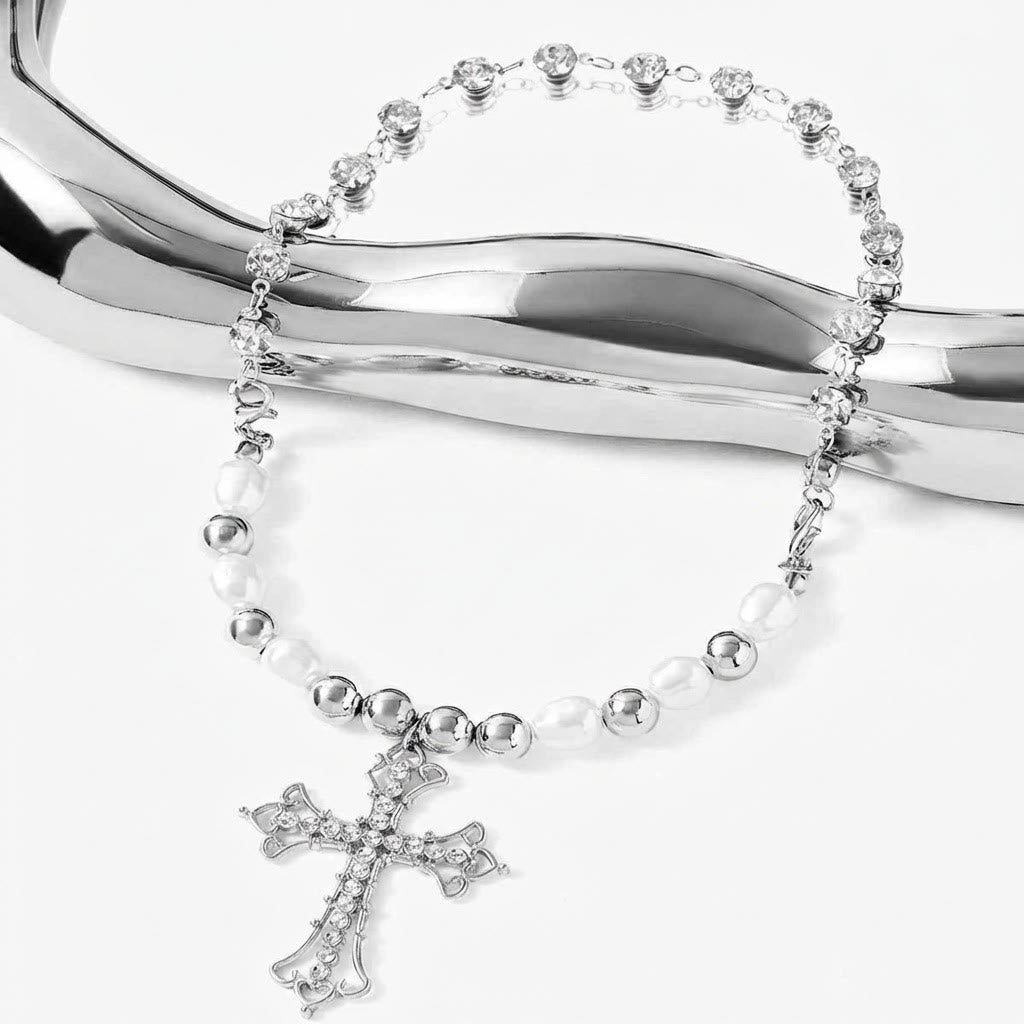 Christianartworkshop Baroque Pearl & Zircon Gothic Cross Necklace: A Symbol of Faith and Romantic Devotion - image 10