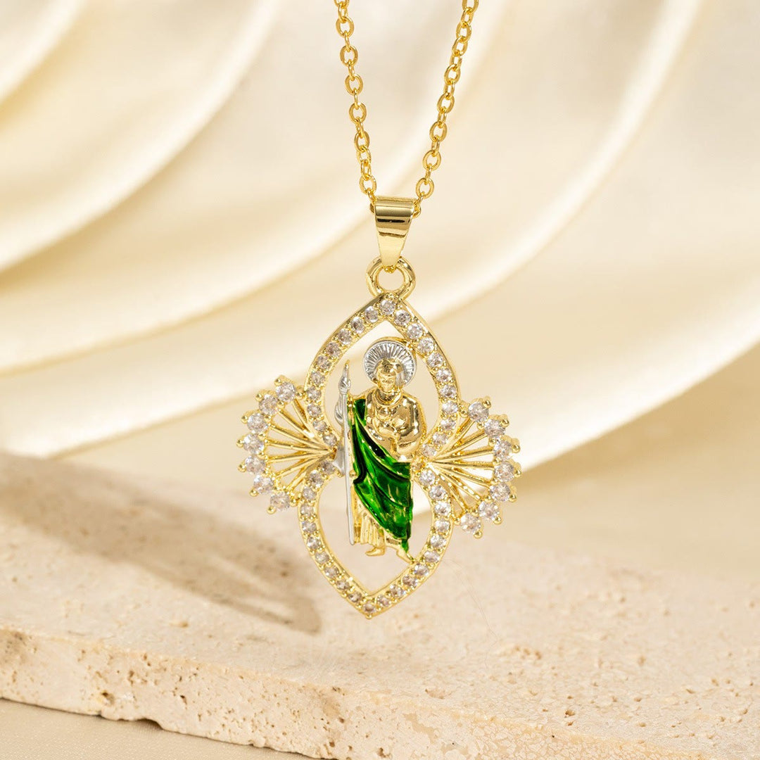 Christianartworkshop Ornate St. Jude Pendant Necklace with Fan-Style Zircon Halo: A Symbol of Divine Hope and Grace - St.Jude - image 0