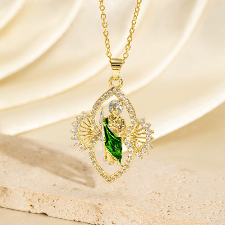 Christianartworkshop Ornate St. Jude Pendant Necklace with Fan-Style Zircon Halo: A Symbol of Divine Hope and Grace - St.Jude - image 0