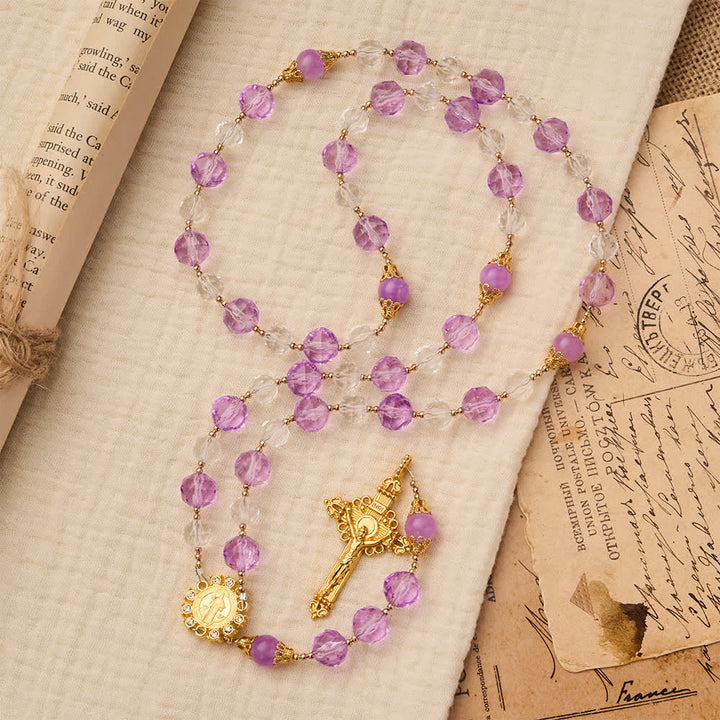 Christianartworkshop Two-Tone Faceted Beads Purple Rosary with St. Benedict & Crucifix - St. Benedict & Crucifix - image 0