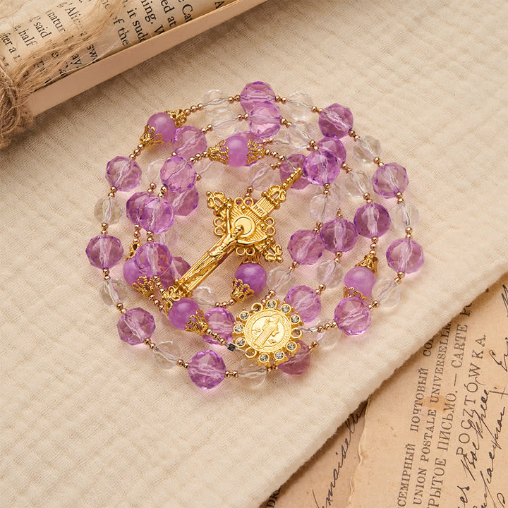 Christianartworkshop Two-Tone Faceted Beads Purple Rosary with St. Benedict & Crucifix - image 3