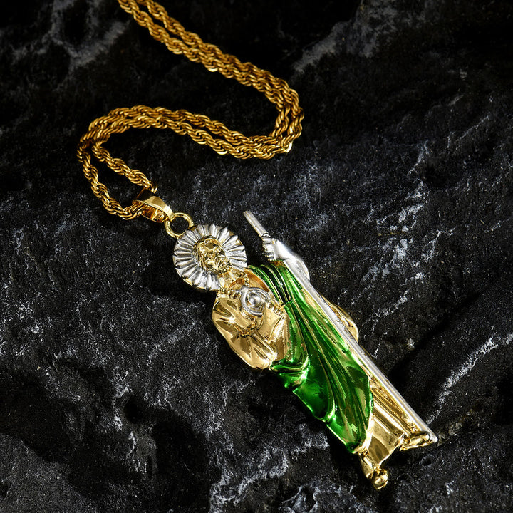 Christianartworkshop St. Jude Pendant Necklace in Four Sizes with Vibrant Green Robe: A Symbol of Hope and Divine Protection - image 1