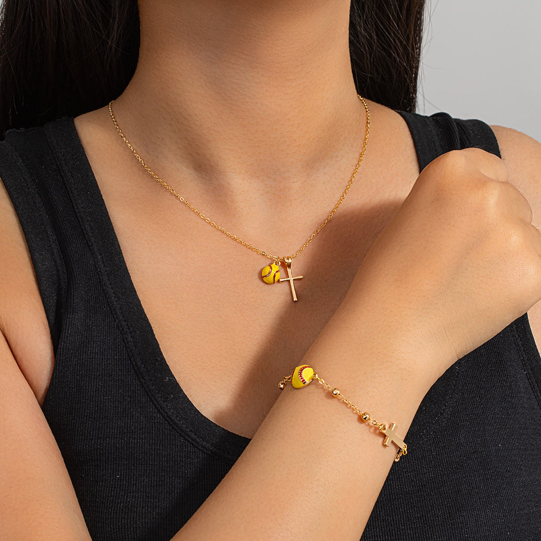 Christianartworkshop Sport Ball & Cross Jewelry Set (Necklace + Bracelet) with Card: A Symbol of Faith and Athletic Passion - Golden Baseball B - image 27
