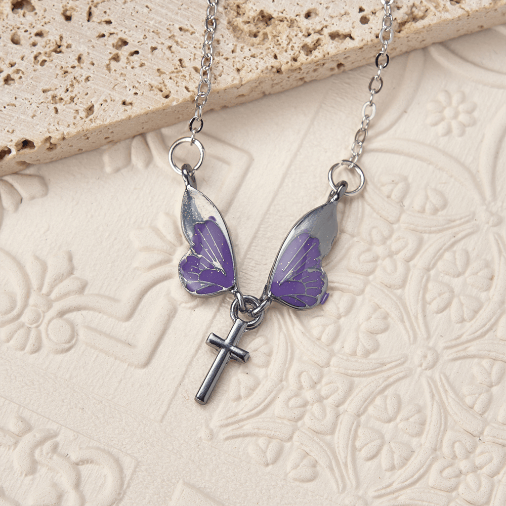 Christianartworkshop Whimsical Butterfly Wing Cross Pendant Necklace: A Dazzling Symbol of Divine Light and Hope - image 2