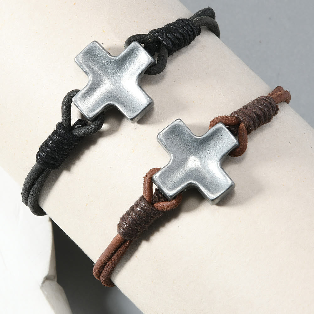 Christianartworkshop Antiqued Metal Cross on Braided Leather Cord: An Emblem of Steadfast Belief - image 1