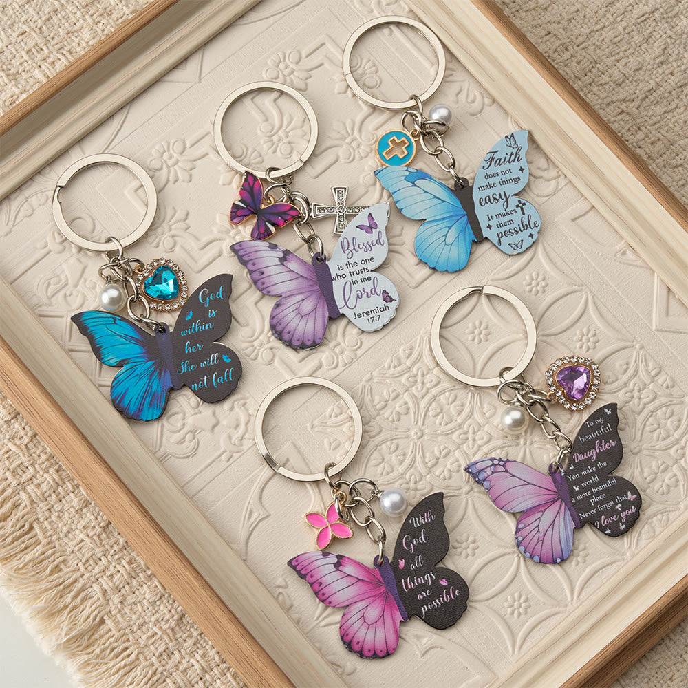 Christianartworkshop Colorful Butterfly Keychain with Inspirational Scripture & Heart Charm: A Symbol of Faith and Transformation - image 0