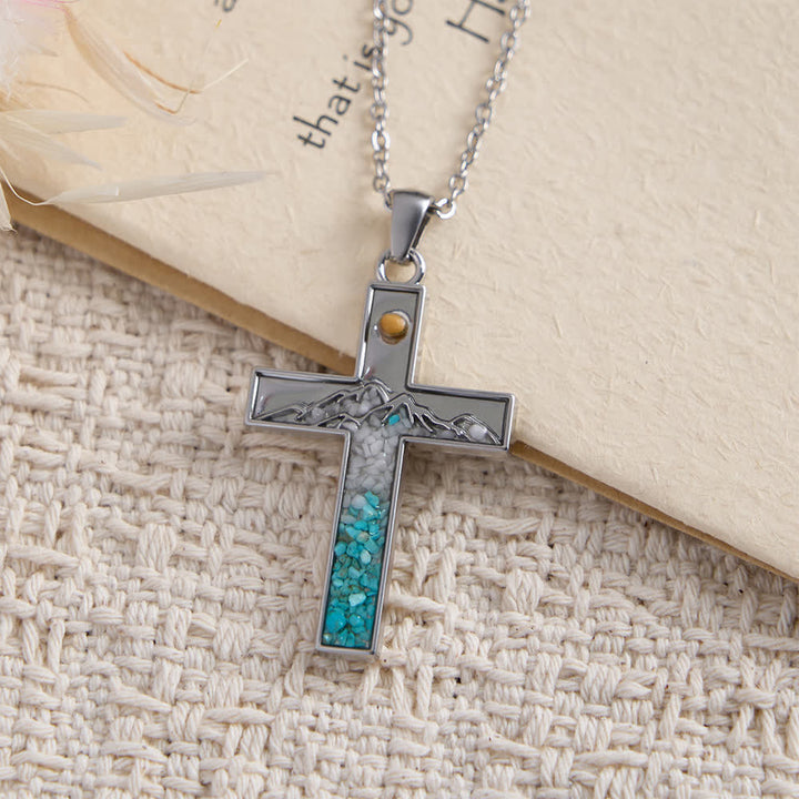 Christianartworkshop Mustard Seed Crescent Moon & Cross Necklace: Turquoise Inlay & Silver-Tone Design - image 3