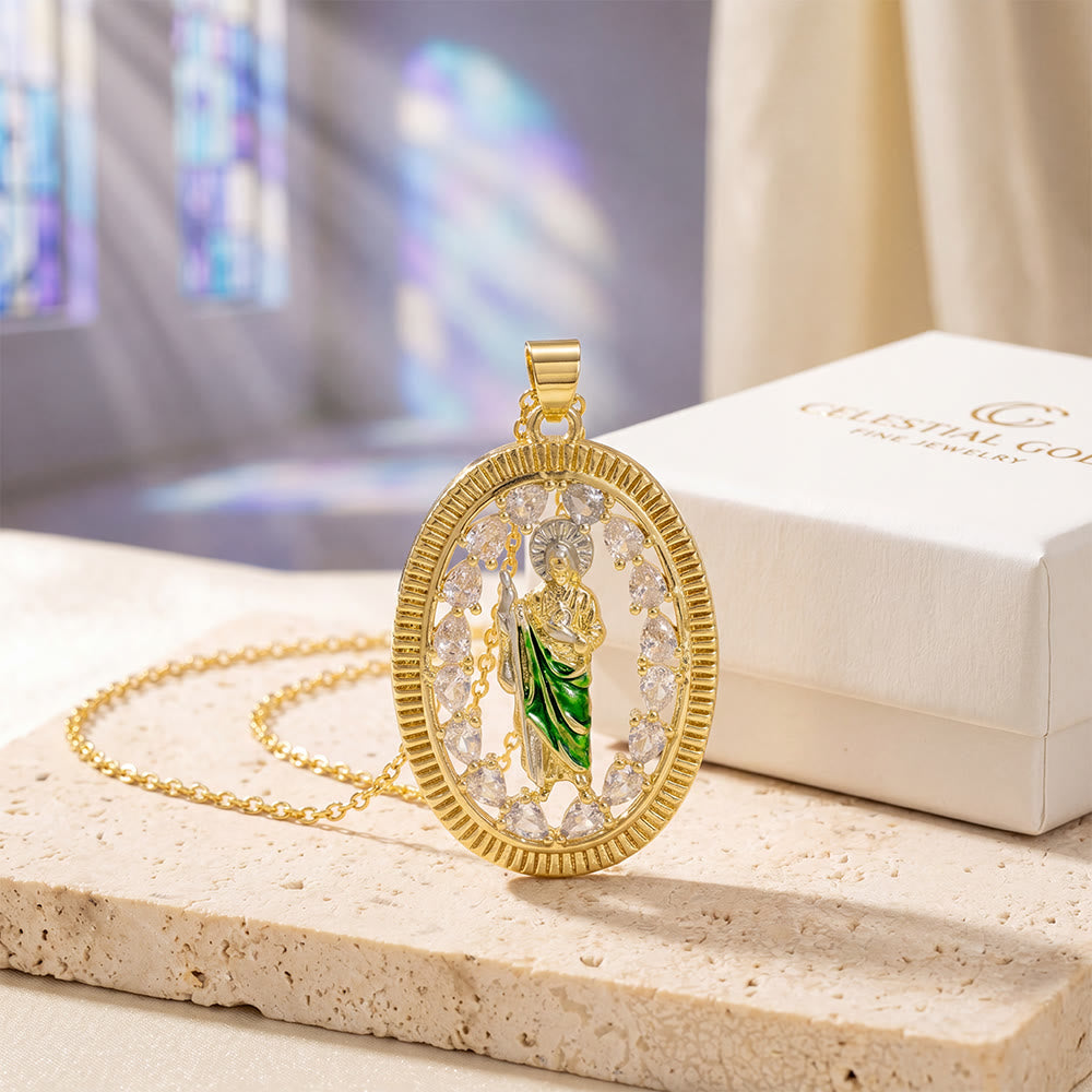 Christianartworkshop St. Jude Enamel Pendant Necklace with Zircon Halo: A Symbol of Hope and Divine Protection - image 3