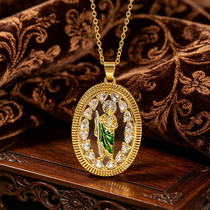 Christianartworkshop St. Jude Enamel Pendant Necklace with Zircon Halo: A Symbol of Hope and Divine Protection - image 6