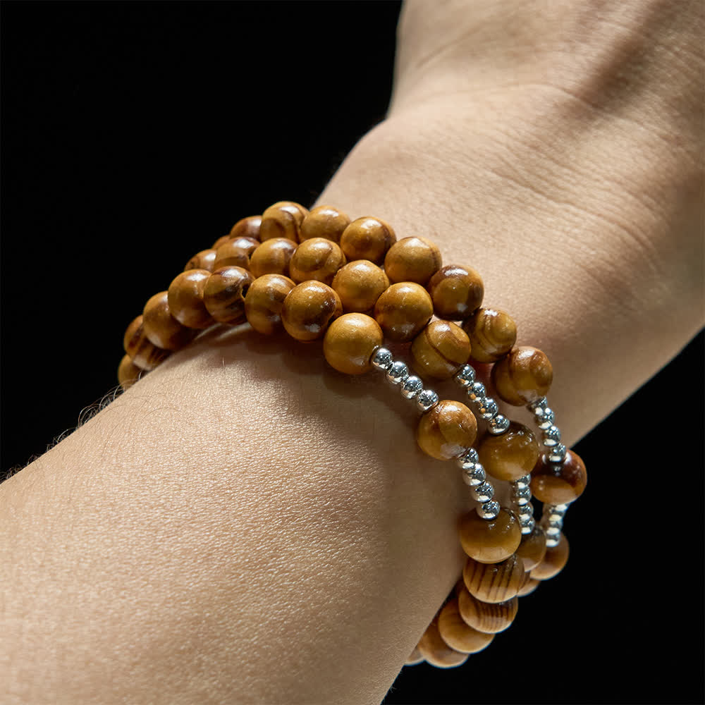 Christianartworkshop Natural Olive Wood Memory Wire Rosary Bracelet with Ichthys & Crucifix - image 2