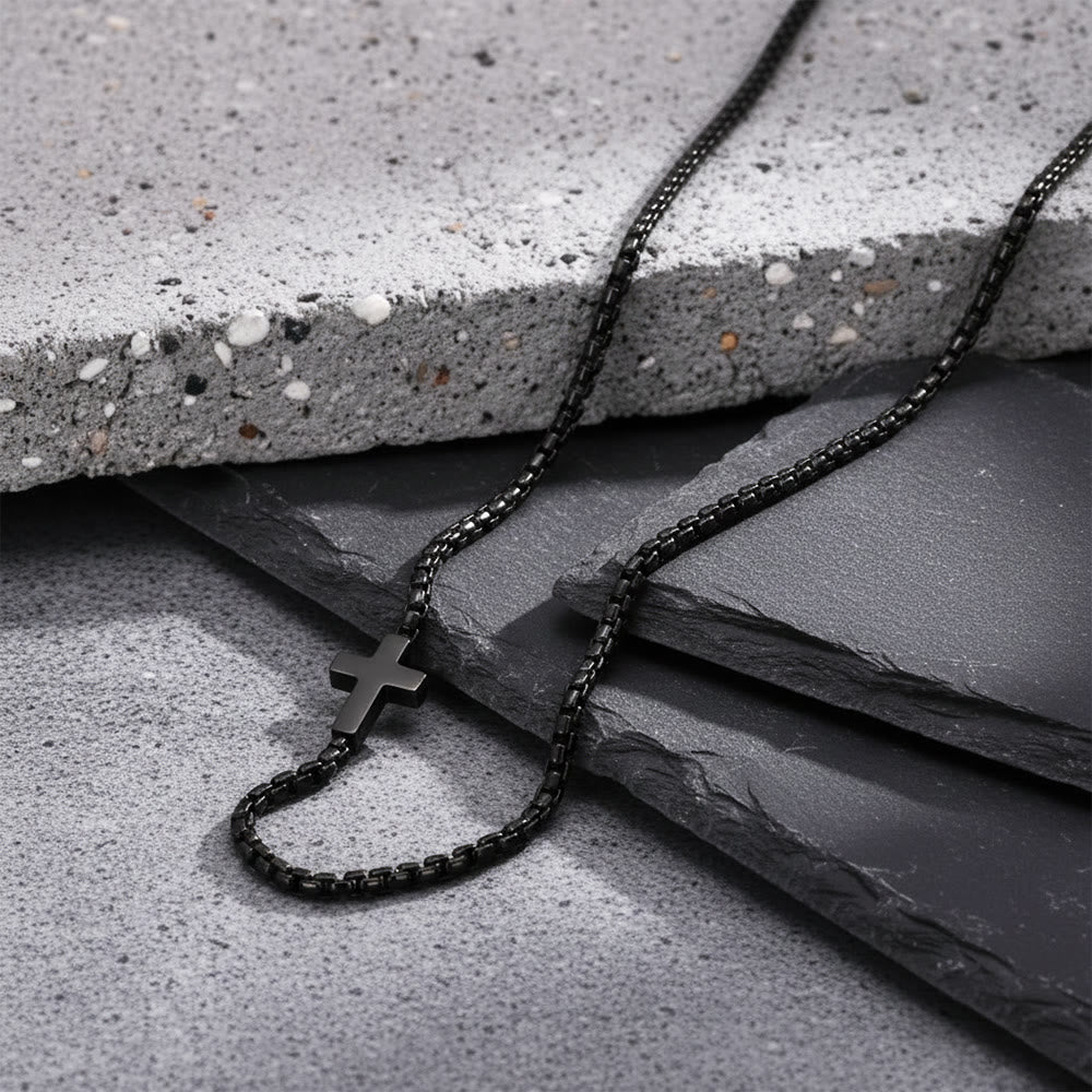 Christianartworkshop Sleek Stainless Steel Cross Necklace with Sideways Pendant: A Reminder of Divine Grace - Black - image 7