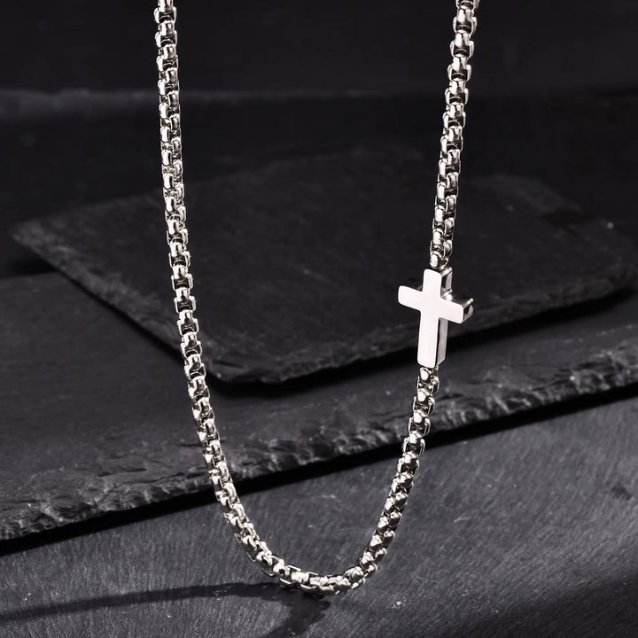 Christianartworkshop Sleek Stainless Steel Cross Necklace with Sideways Pendant: A Reminder of Divine Grace - Silver - image 5