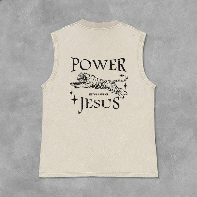Christianartworkshop Power In The Name Of Jesus Tiger Washed Tank Top - image 10