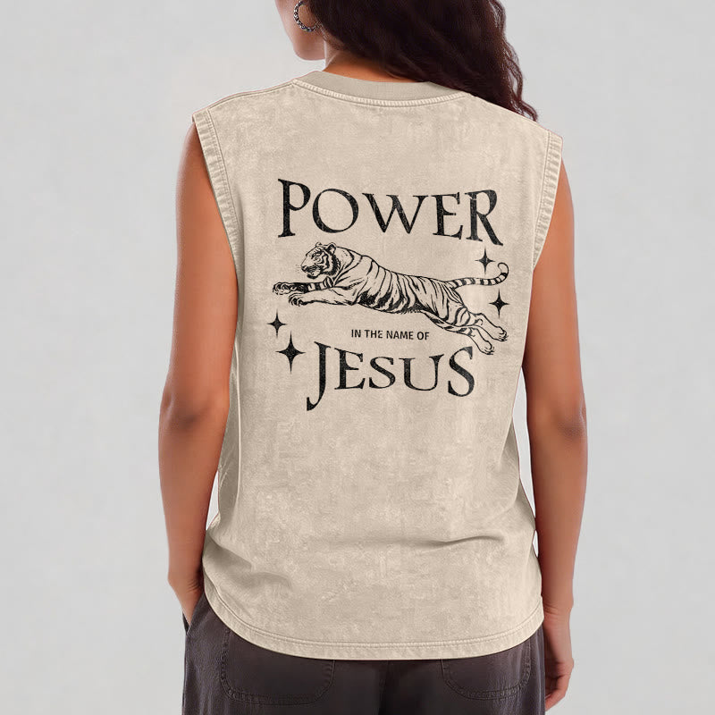 Christianartworkshop Power In The Name Of Jesus Tiger Washed Tank Top - image 9
