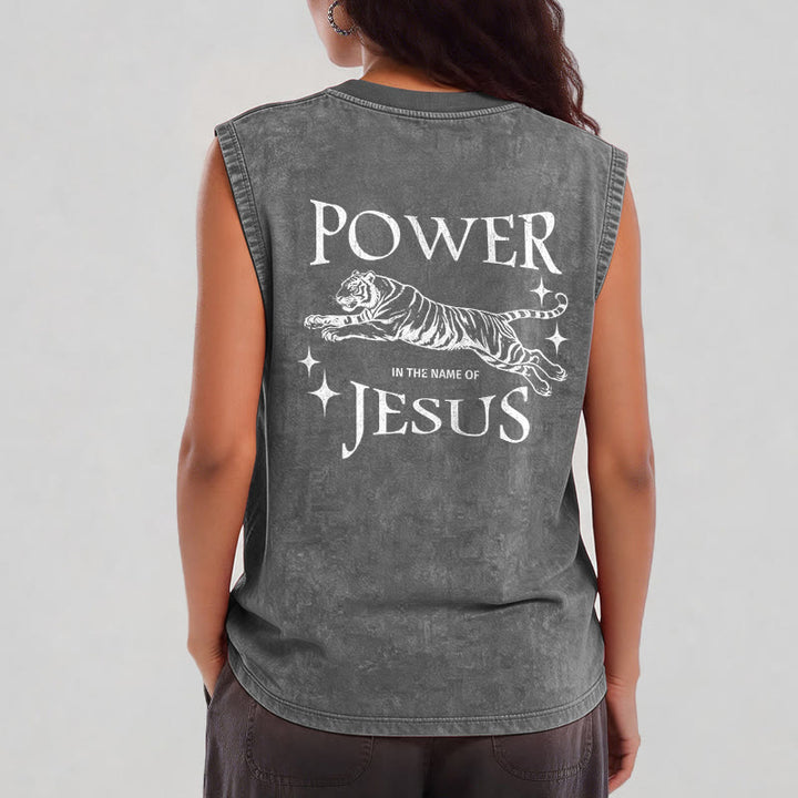 Christianartworkshop Power In The Name Of Jesus Tiger Washed Tank Top - image 16