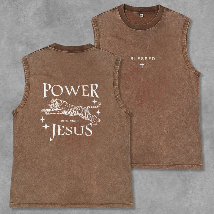 Christianartworkshop Power In The Name Of Jesus Tiger Washed Tank Top - Brown - 2XL - image 21