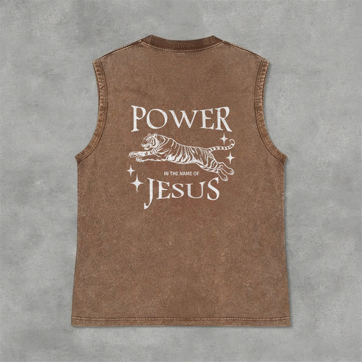 Christianartworkshop Power In The Name Of Jesus Tiger Washed Tank Top - image 24