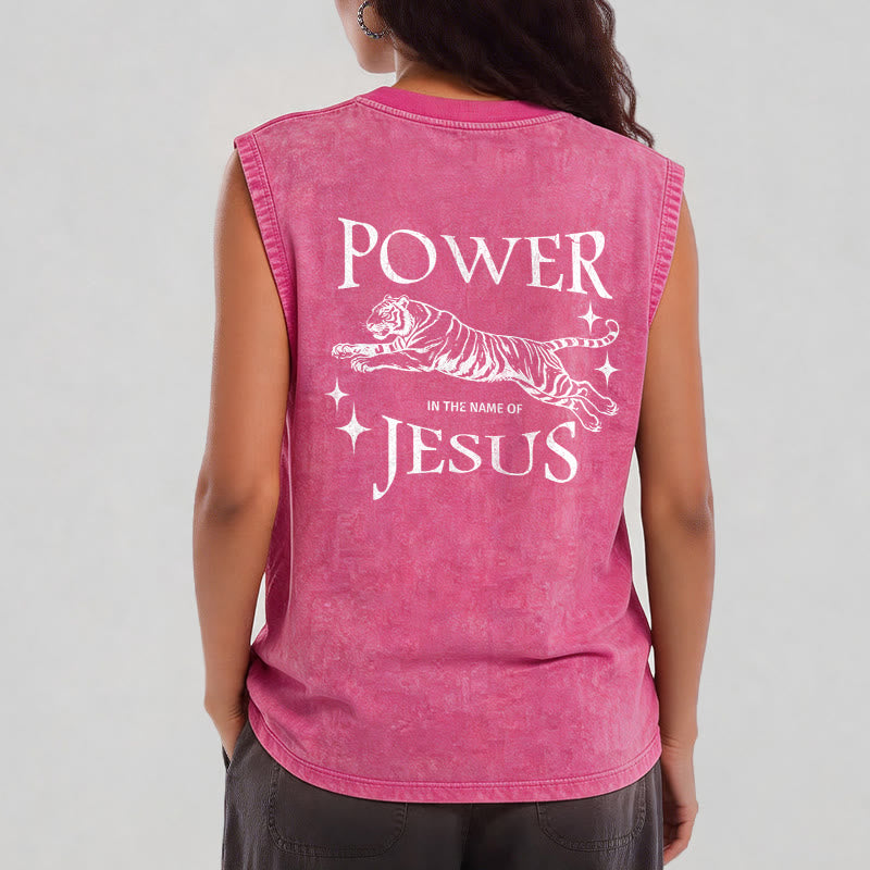Christianartworkshop Power In The Name Of Jesus Tiger Washed Tank Top - image 30
