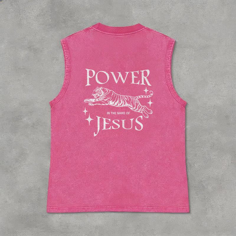 Christianartworkshop Power In The Name Of Jesus Tiger Washed Tank Top - image 31