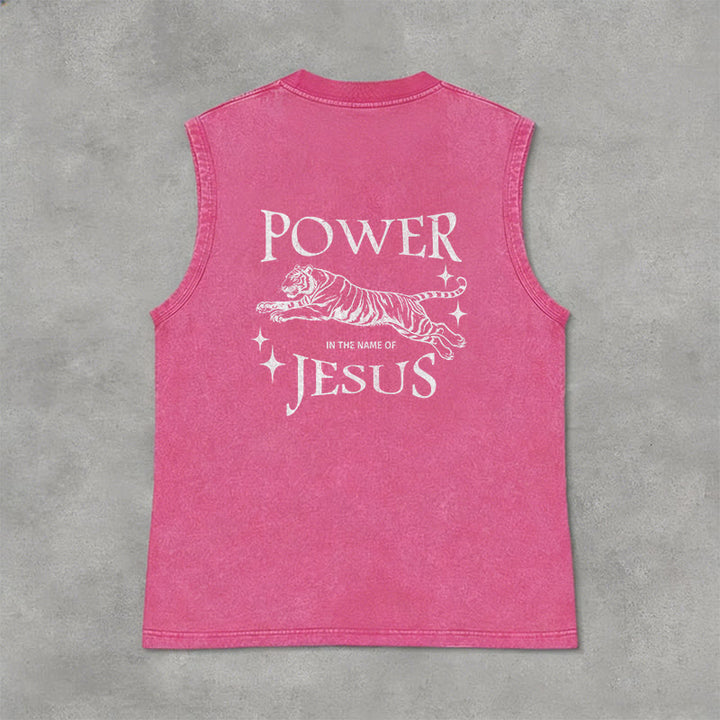 Christianartworkshop Power In The Name Of Jesus Tiger Washed Tank Top - image 31