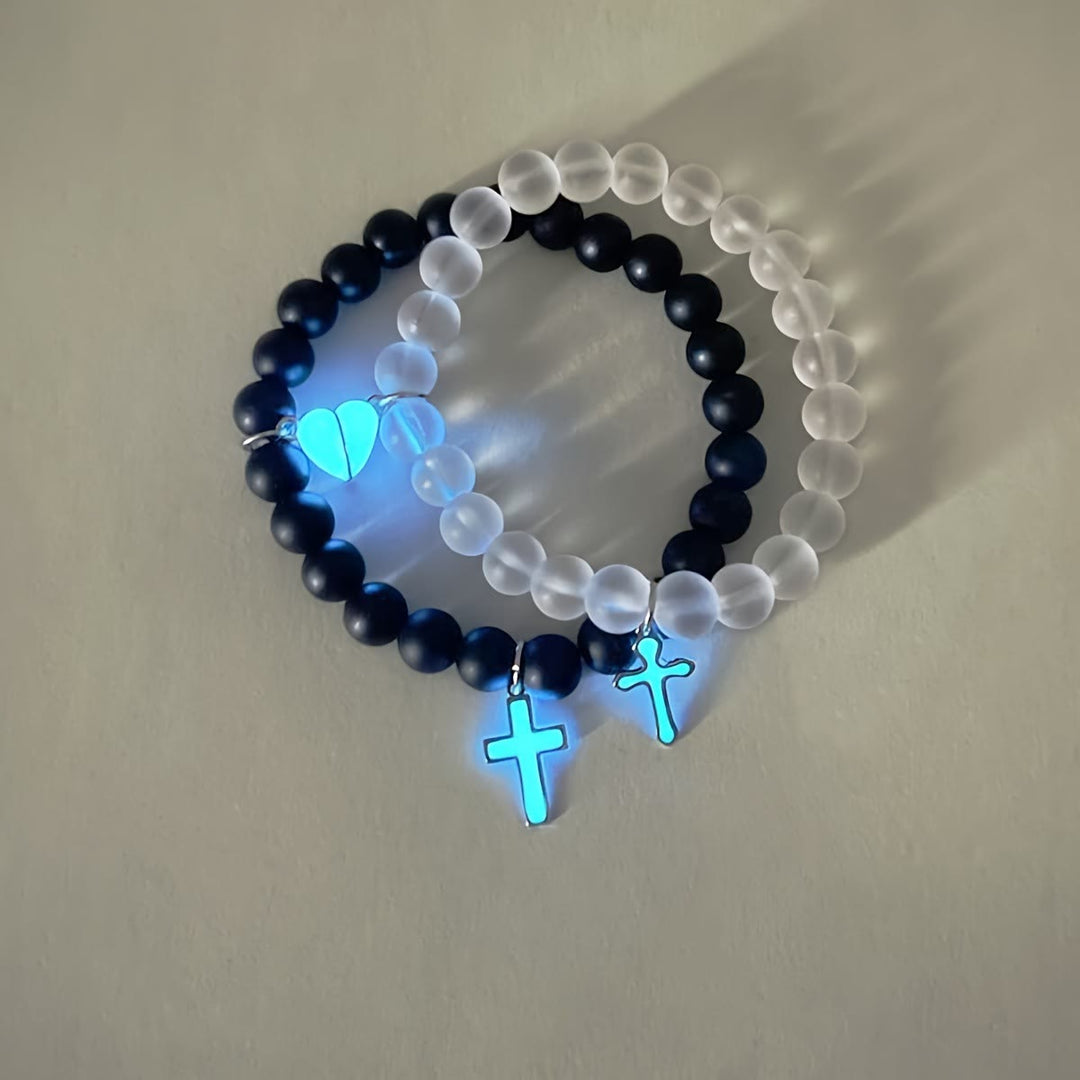 Christianartworkshop Glowing Cross Matching Beaded Bracelets with Magnetic Heart Clasp: A Symbol of United Faith & Shared Love - image 1