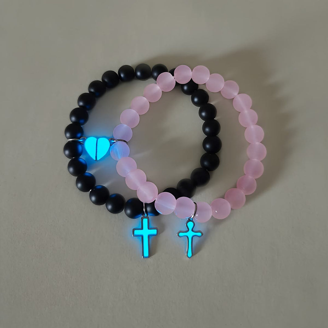 Christianartworkshop Glowing Cross Matching Beaded Bracelets with Magnetic Heart Clasp: A Symbol of United Faith & Shared Love - image 11