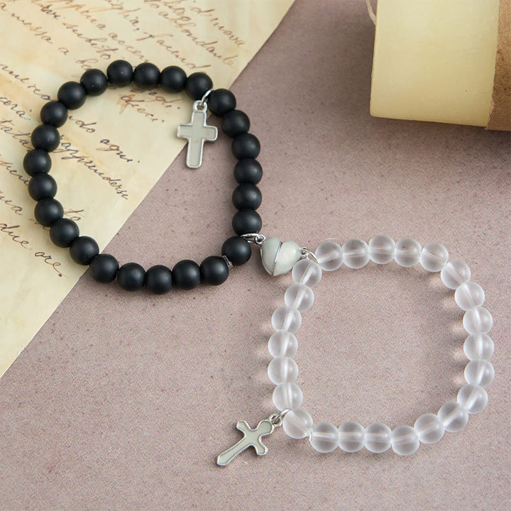Christianartworkshop Glowing Cross Matching Beaded Bracelets with Magnetic Heart Clasp: A Symbol of United Faith & Shared Love - image 4