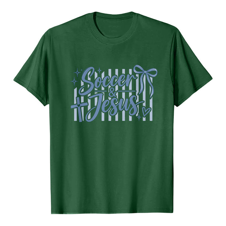 Christianartworkshop Soccer & Jesus Coquette Style Premium T-Shirt - Dark Green - 2XL - image 4