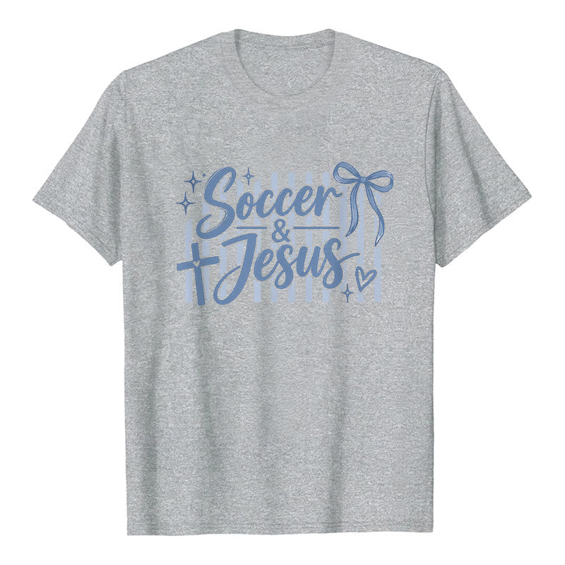 Christianartworkshop Soccer & Jesus Coquette Style Premium T-Shirt - Grey - 2XL - image 7