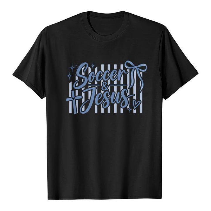 Christianartworkshop Soccer & Jesus Coquette Style Premium T-Shirt - Black - 2XL - image 8
