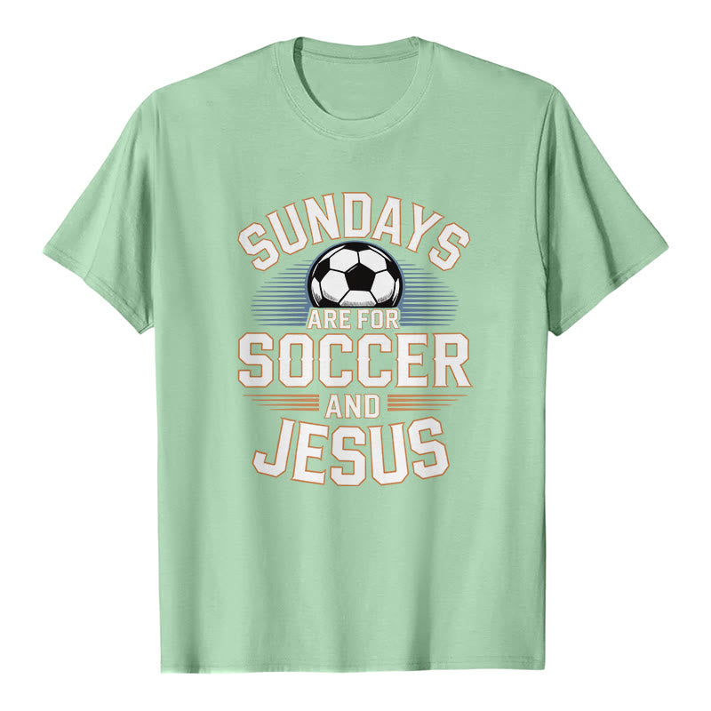 Christianartworkshop Sundays Are For Soccer And Jesus Soccer & Faith Premium T-Shirt - Light Green - 2XL - image 4
