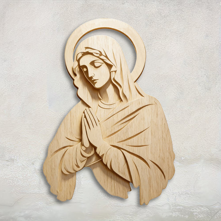 Christianartworkshop Classic Natural Wooden Wall Decor with Mary Print: A Timeless Emblem of Unwavering Devotion - 13.78''*19.7''*0.2''/35*50*0.5cm - image 0