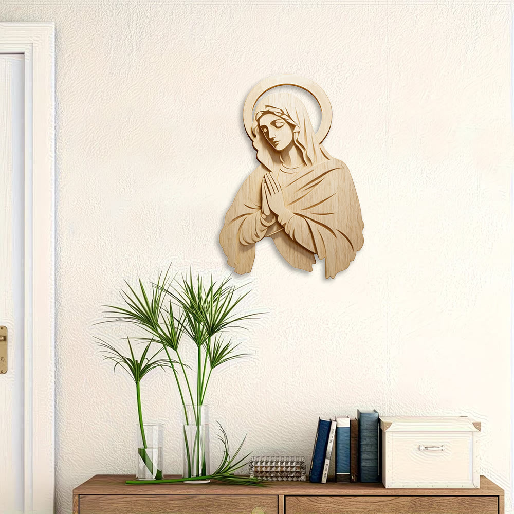Christianartworkshop Classic Natural Wooden Wall Decor with Mary Print: A Timeless Emblem of Unwavering Devotion - image 3