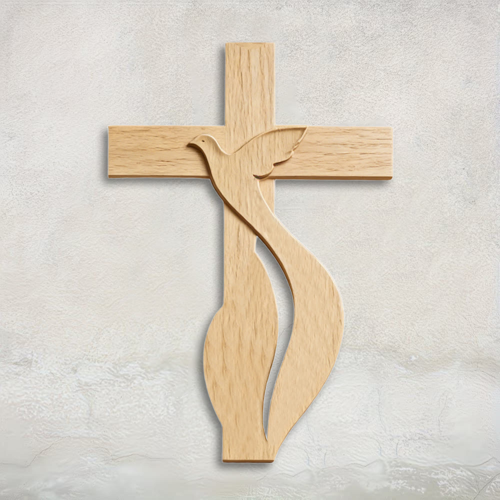 Christianartworkshop Premium Wooden Cross Wall Hanging with High-Quality Holy Spirit Dove Print - 13.39''*19.7''*0.2''/34*50*0.5cm - image 0