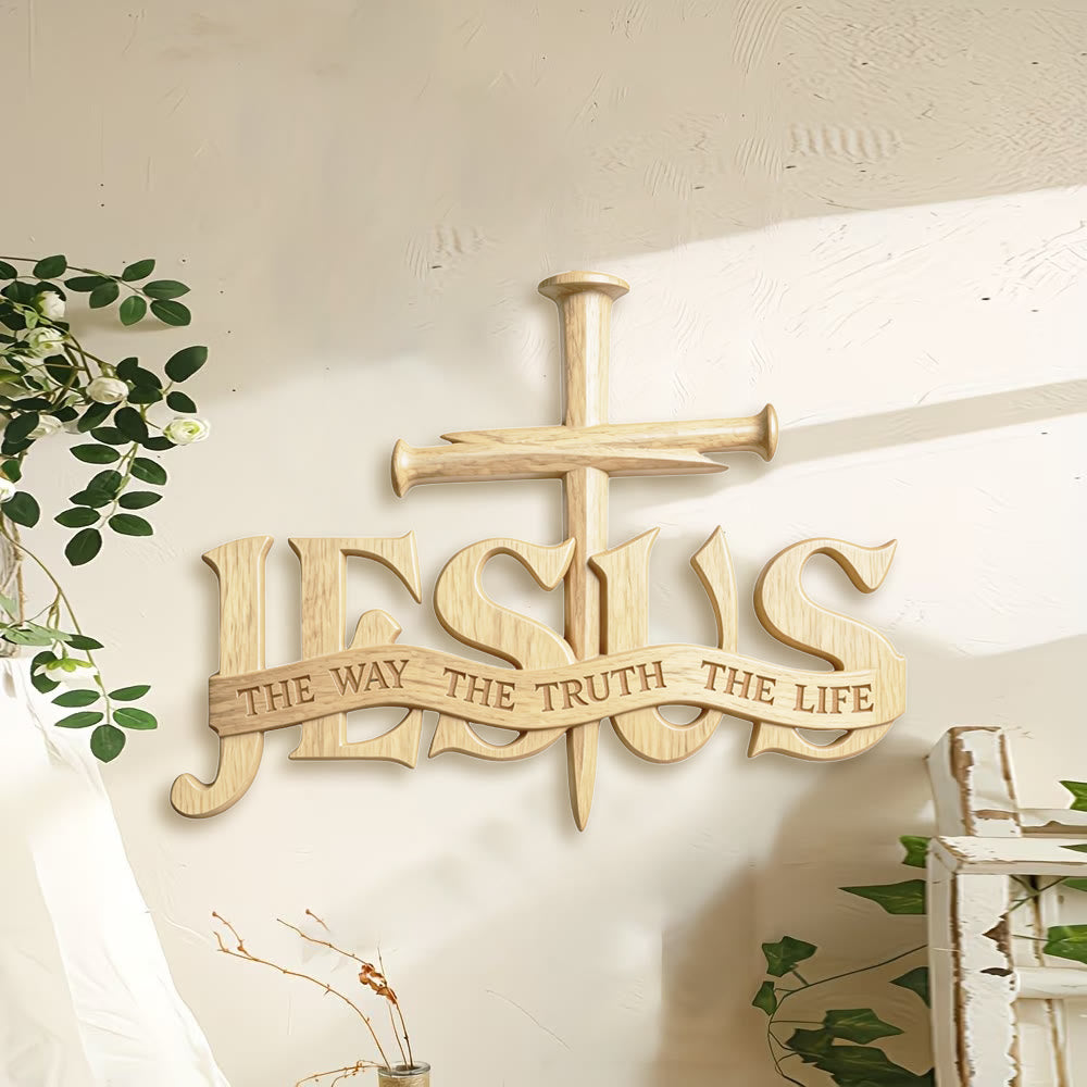 Christianartworkshop Rustic Wooden Wall Decor with Printed JESUS THE WAY THE TRUTH THE LIFE & Cross - image 1