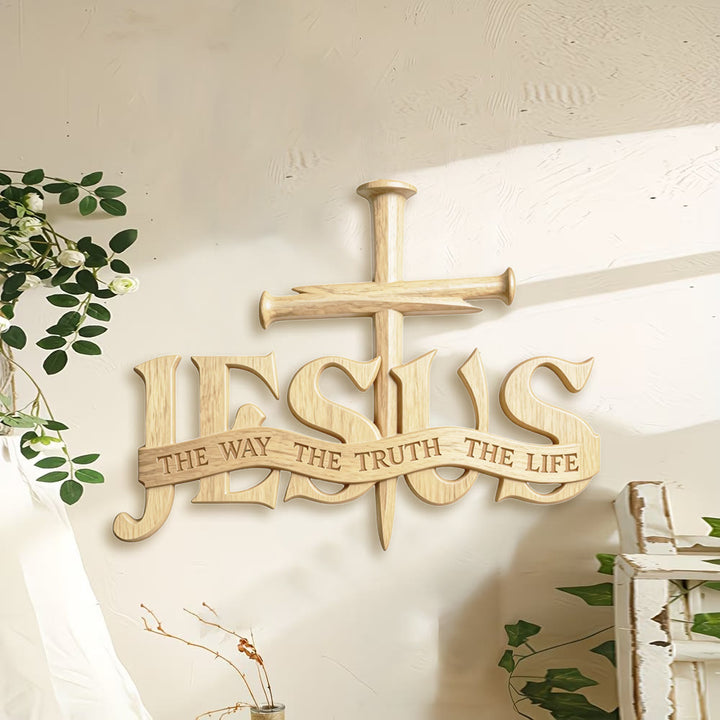 Christianartworkshop Rustic Wooden Wall Decor with Printed JESUS THE WAY THE TRUTH THE LIFE & Cross - image 1