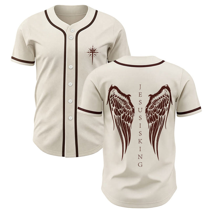 Christianartworkshop Jesus Is King Angel Wings Cross Faith Statement Custom Baseball Jersey - Apricot - 5XL - image 14