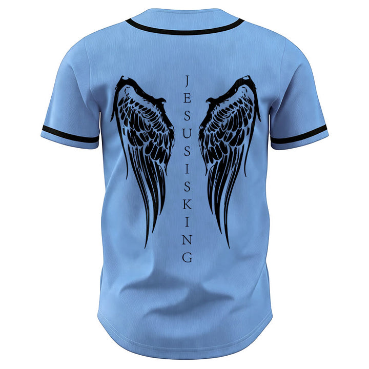 Christianartworkshop Jesus Is King Angel Wings Cross Faith Statement Custom Baseball Jersey - image 45