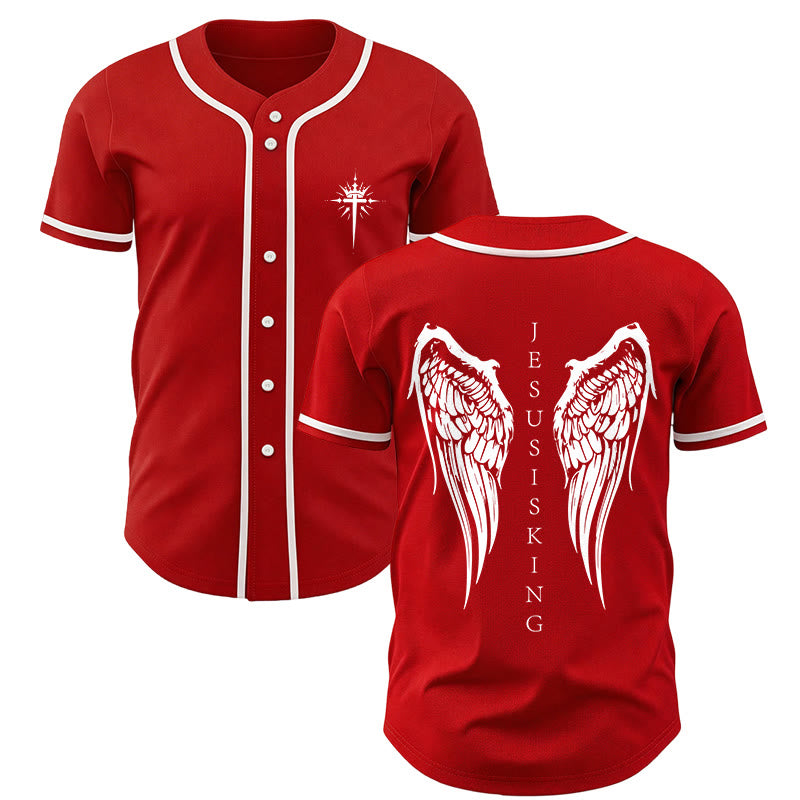Christianartworkshop Jesus Is King Angel Wings Cross Faith Statement Custom Baseball Jersey - Red - 5XL - image 28