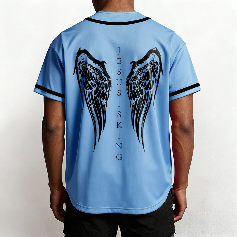 Christianartworkshop Jesus Is King Angel Wings Cross Faith Statement Custom Baseball Jersey - image 46