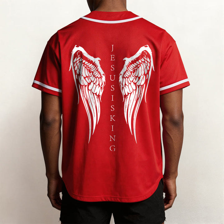 Christianartworkshop Jesus Is King Angel Wings Cross Faith Statement Custom Baseball Jersey - image 32