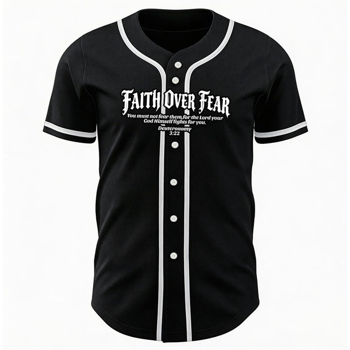 Christianartworkshop Faith Over Fear Deuteronomy 3:22 Crown of Thorns Cross Statement Baseball Jersey - image 10