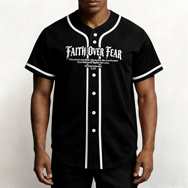Christianartworkshop Faith Over Fear Deuteronomy 3:22 Crown of Thorns Cross Statement Baseball Jersey - image 8