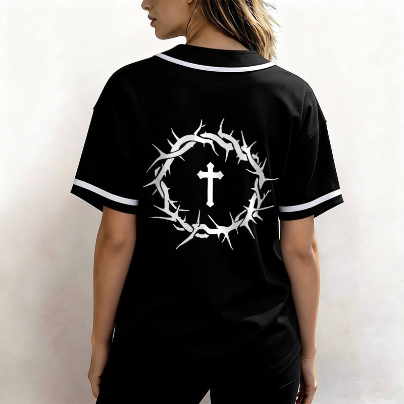 Christianartworkshop Faith Over Fear Deuteronomy 3:22 Crown of Thorns Cross Statement Baseball Jersey - image 12