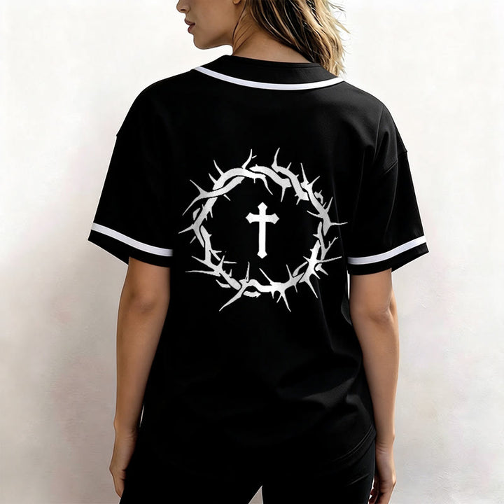 Christianartworkshop Faith Over Fear Deuteronomy 3:22 Crown of Thorns Cross Statement Baseball Jersey - image 12