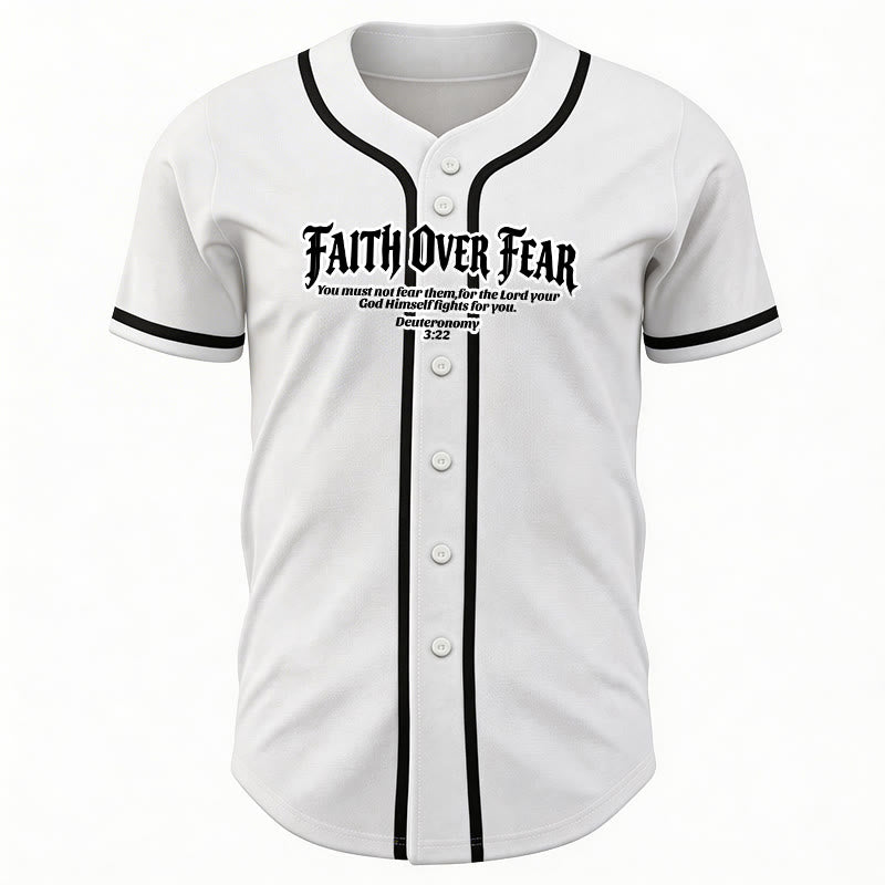 Christianartworkshop Faith Over Fear Deuteronomy 3:22 Crown of Thorns Cross Statement Baseball Jersey - image 3